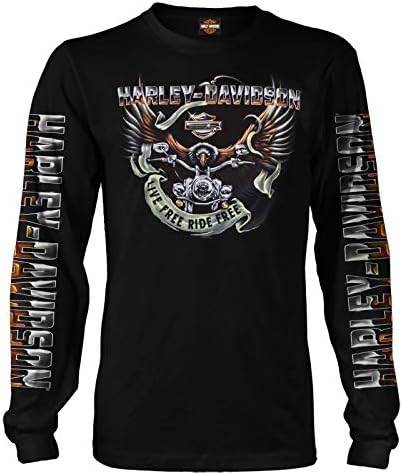 הצבא הארלי-דייווידסון-חולצת טריקו גרפית שחורה עם שרוול ארוך-שרוולים בגברים-בסיס אוויר קדנה | נסיעה בנשר